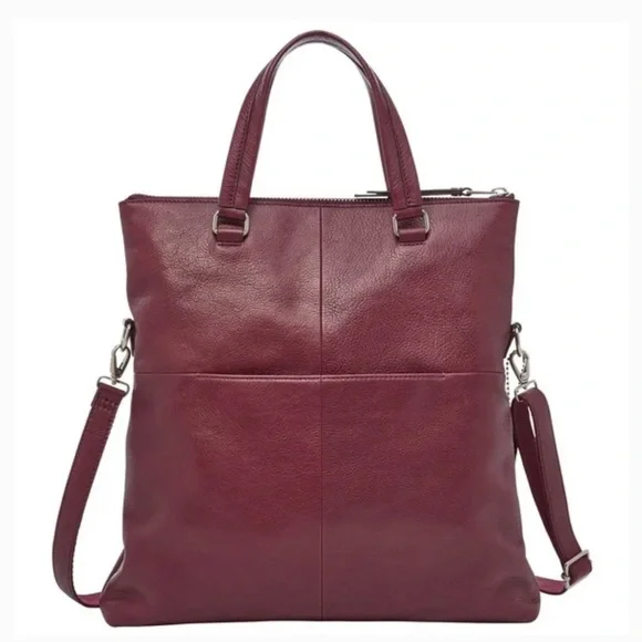 Vintage Fossil Leather Dawson Foldover Tote in Maroon - Picture 2 of 4